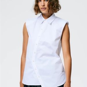 Tibi Eco Poplin Sleeveless Shoulderpad Shirt